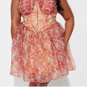 Fashion Nova Red and Cream Floral Dress
